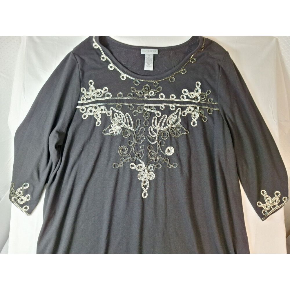 Catherines Black Tunic with Cream Embroidered Detail